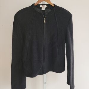 Tinu & Stu Light Zip Front Black Wool Jacket Cardigan Medium Natural Fiber Y2K